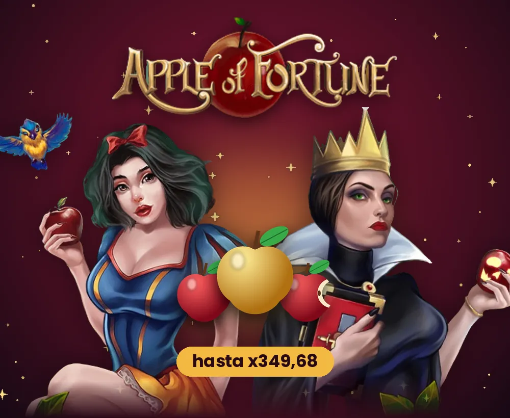 Apple of Fortune Colombia: Blancanieves y la Reina con manzanas y multiplicador x349,68