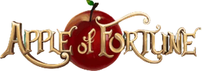 Logo de Apple of Fortune con manzana roja y letras doradas
